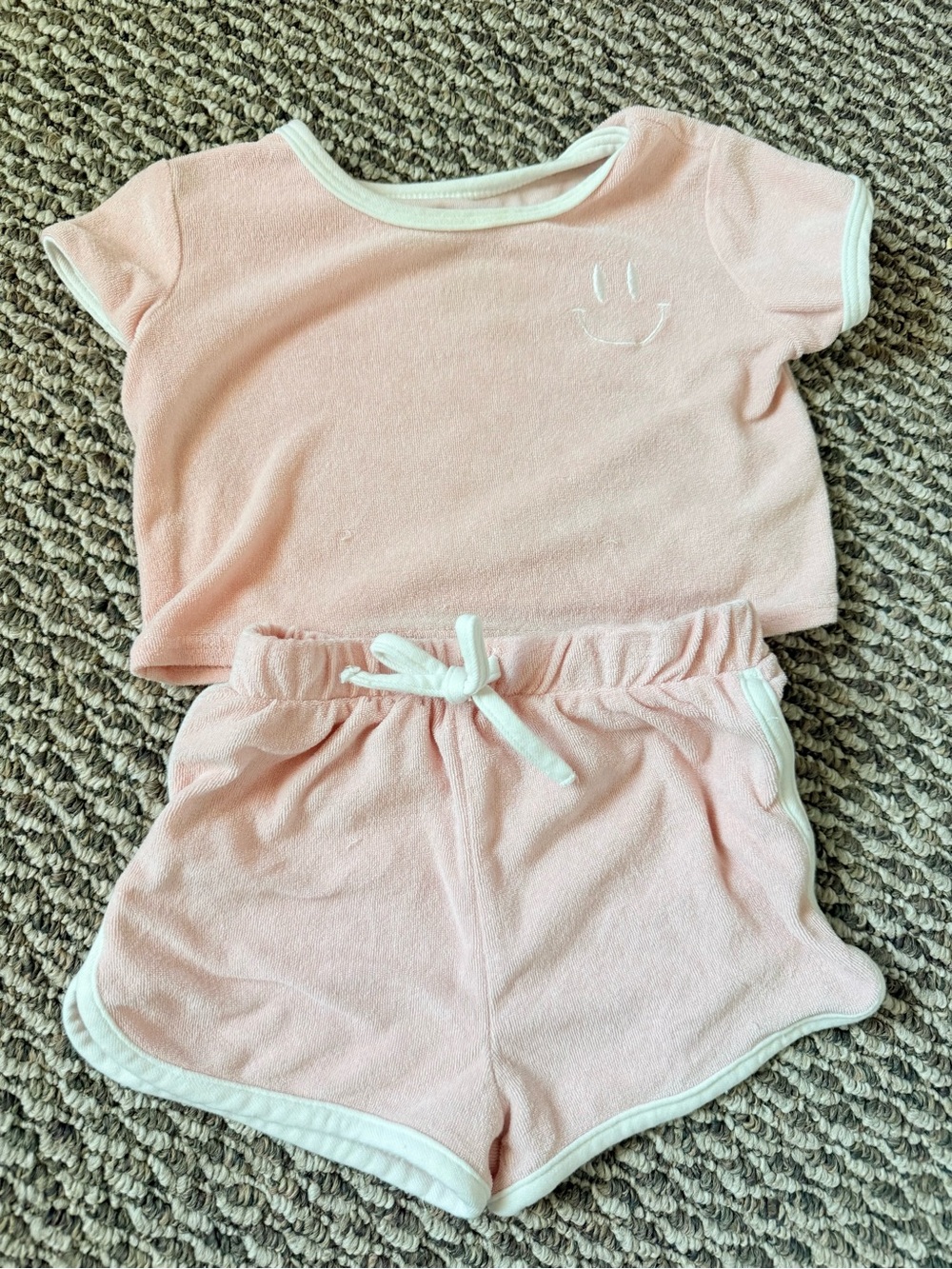 Bear paw Pink Terry Cloth Kids Pajama Set with Smiley Detail